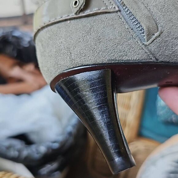 Cole Haan Gray Suede Buckle Zip Heels Booties Size 6B narrow - Picture 15 of 15